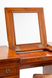 An Italian Walnut and Marquetry Mechanical Dressing Table with an Integrated Chair