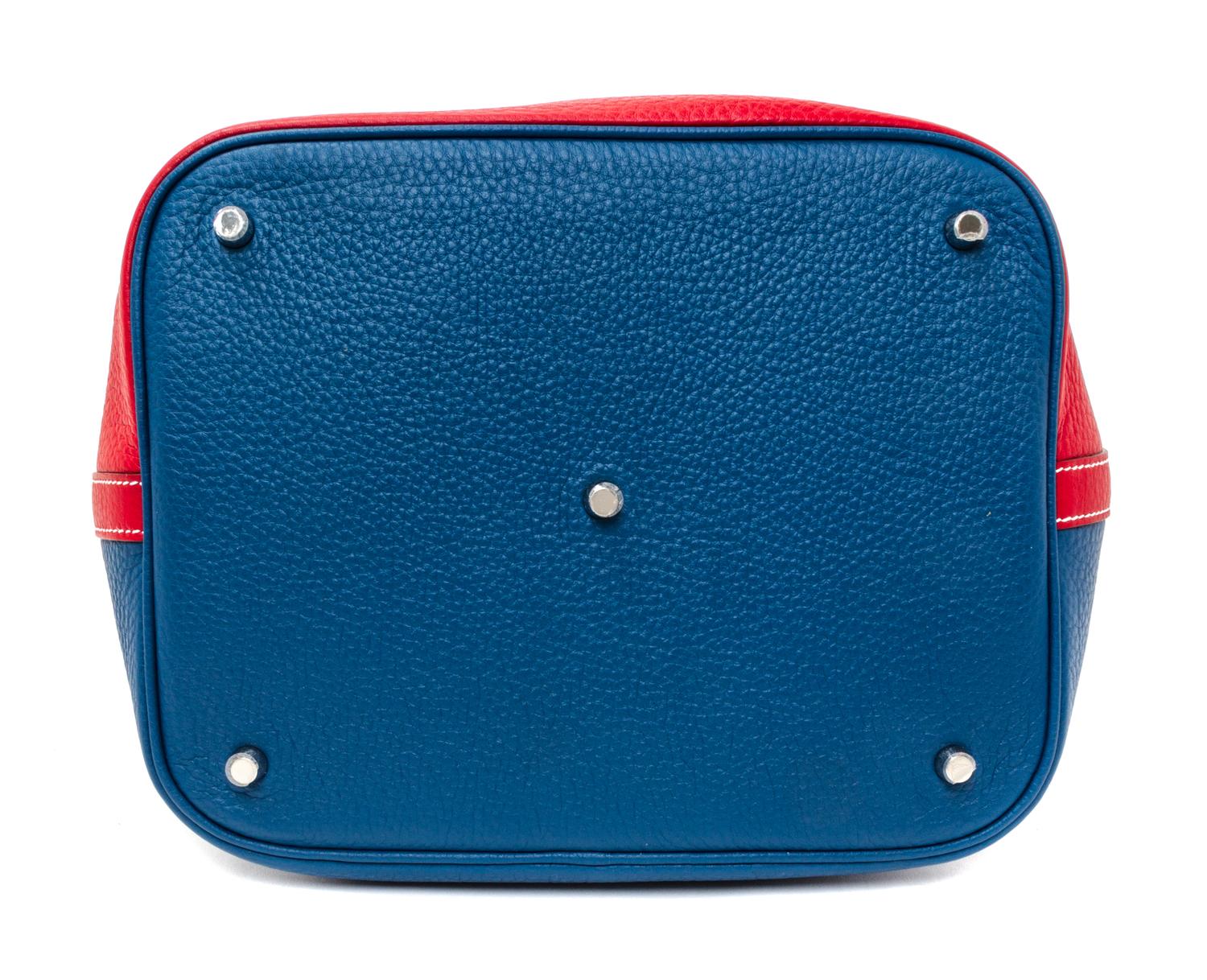 An Hermes Rouge Casaque and Bleu Taurillon Clemence Picotin Lock GM Handbag, 10.5" x 10.5" x 8.5".