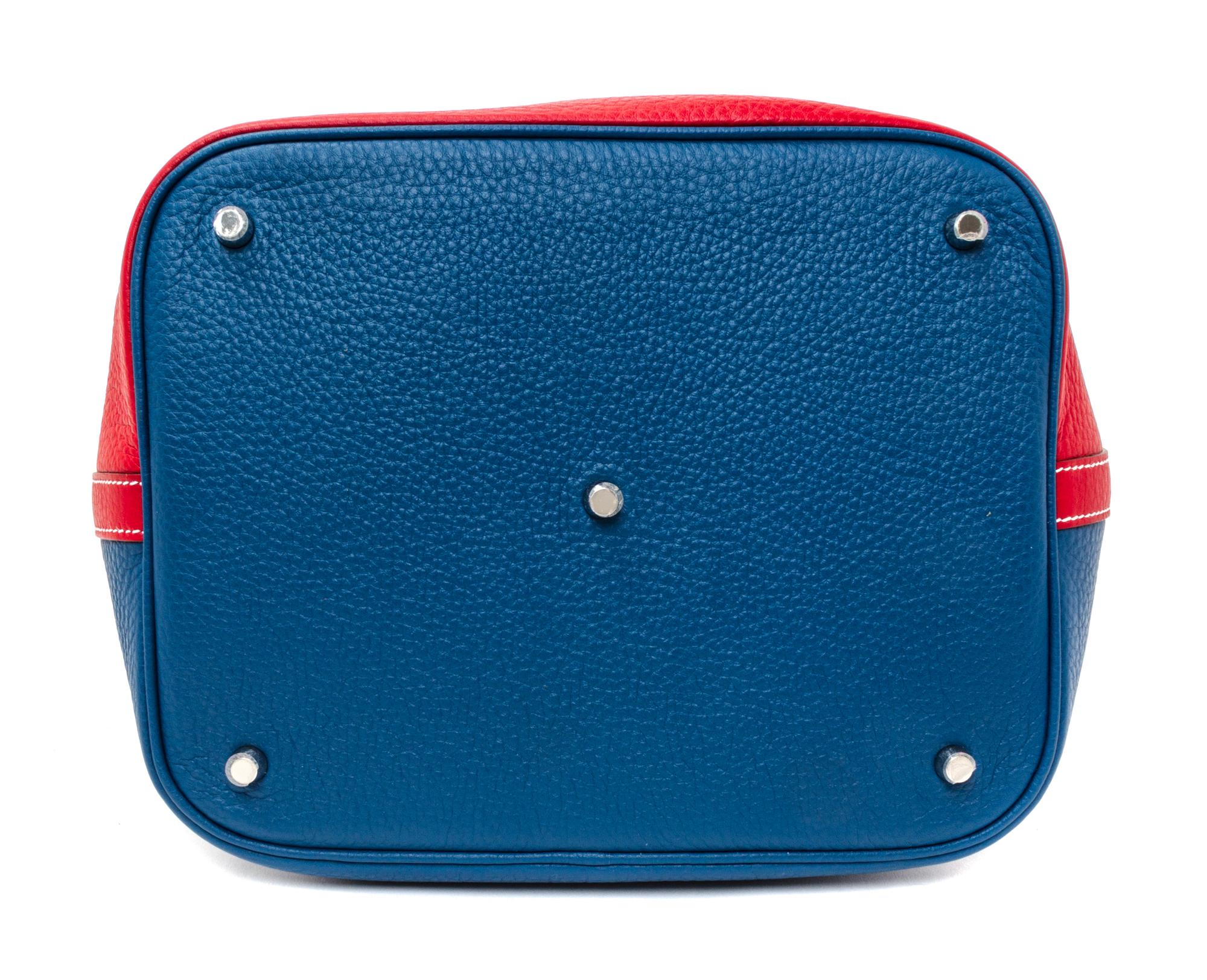 An Hermes Rouge Casaque and Bleu Taurillon Clemence Picotin Lock GM Handbag, 10.5" x 10.5" x 8.5".