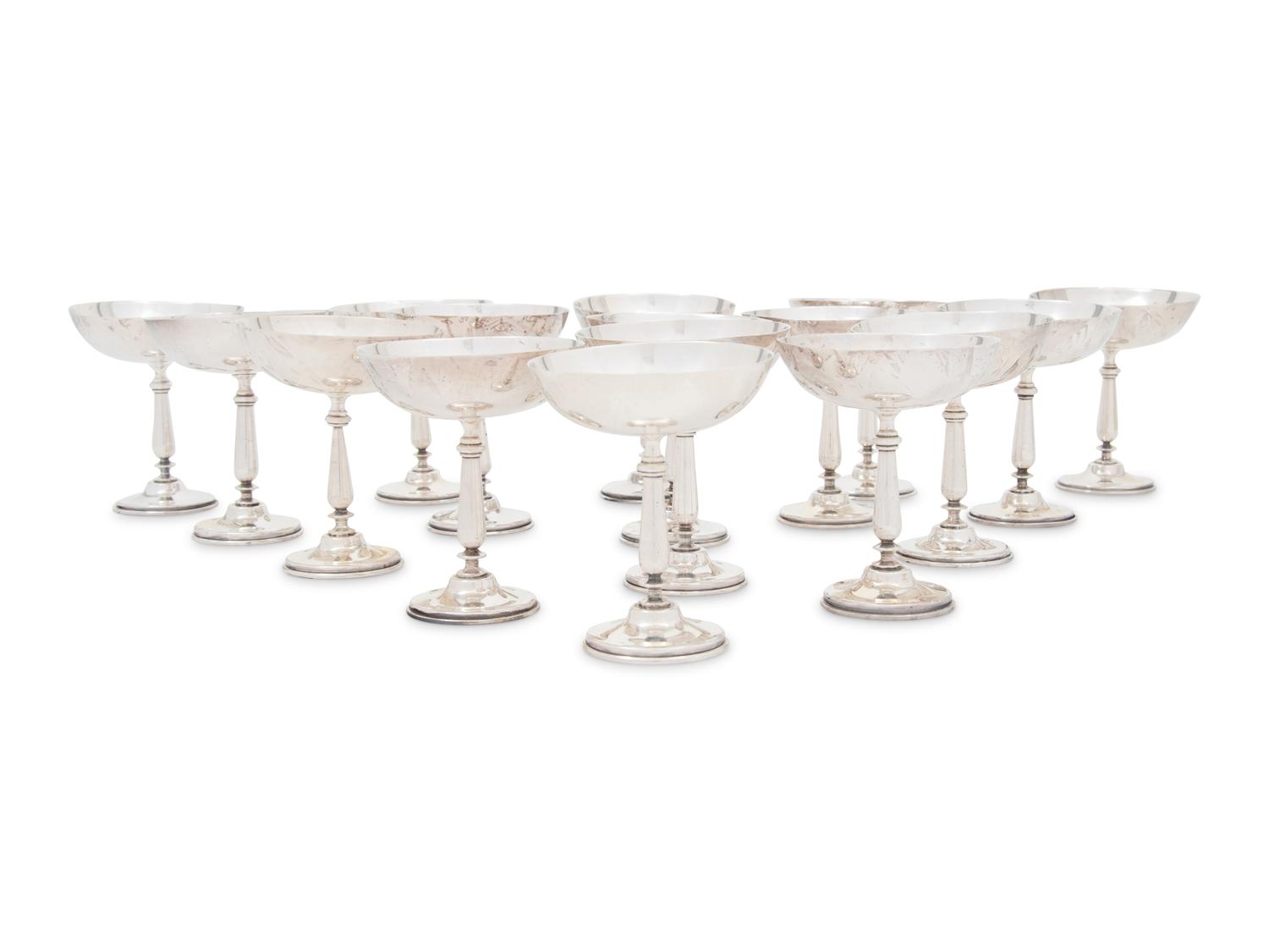 A Set of Sixteen Mexican Silver Sorbet Dishes