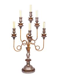 An Italian Silvered and Polychrome-Decorated Six-Light Candelabrum