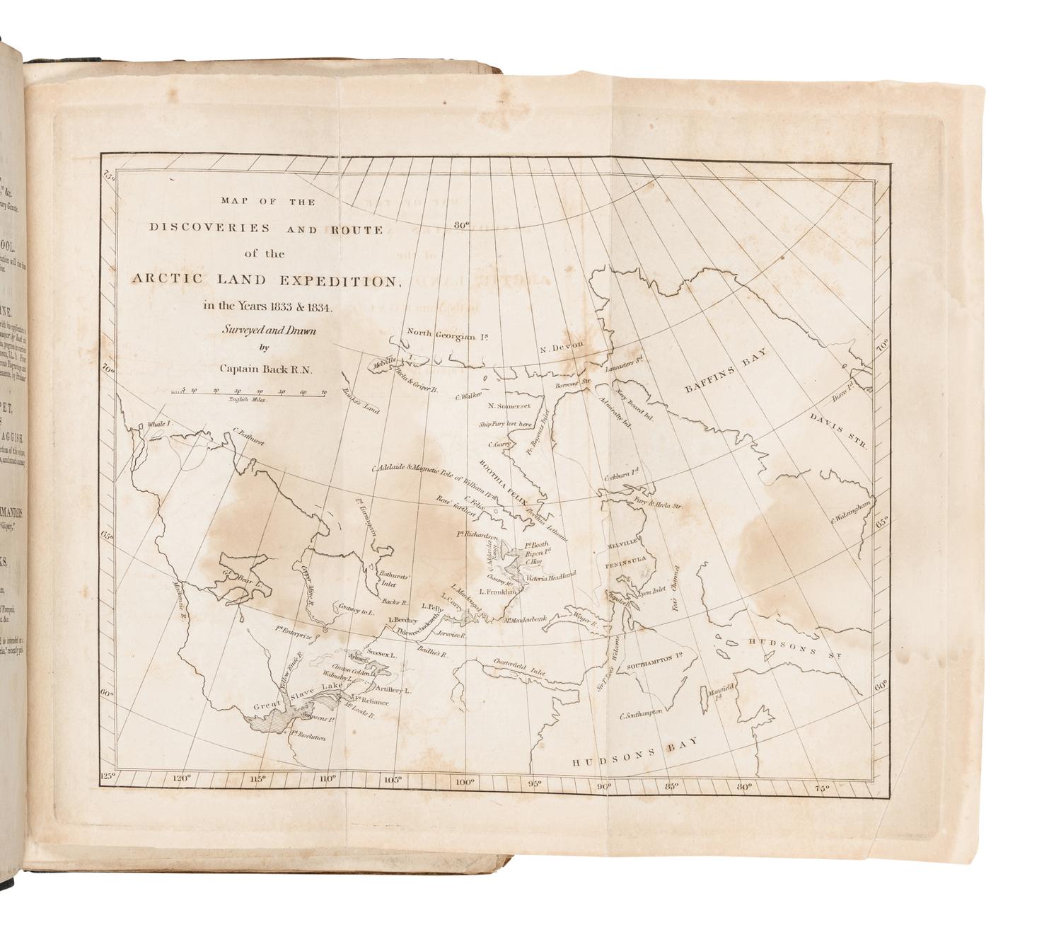 BACK, George, Sir (1796-1878). Narrative of the Arctic Land Expedition to the Mouth of the Great Fish River, and along the Shores of the Arctic Ocean . Philadelphia: E.L. Carey & A. Hart, 1836.
