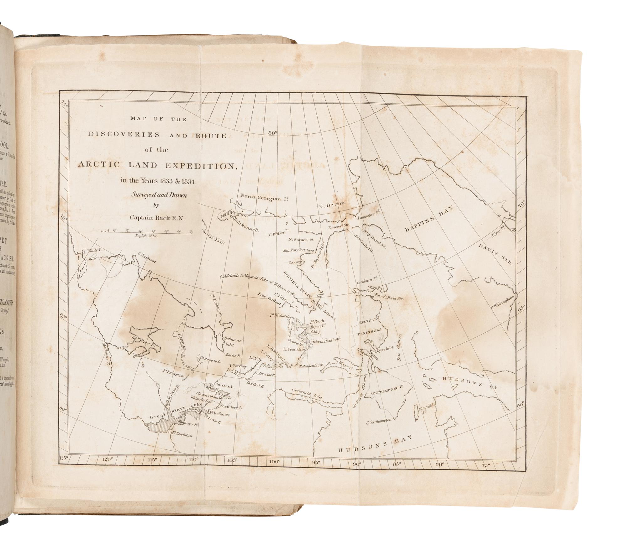 BACK, George, Sir (1796-1878). Narrative of the Arctic Land Expedition to the Mouth of the Great Fish River, and along the Shores of the Arctic Ocean . Philadelphia: E.L. Carey & A. Hart, 1836.