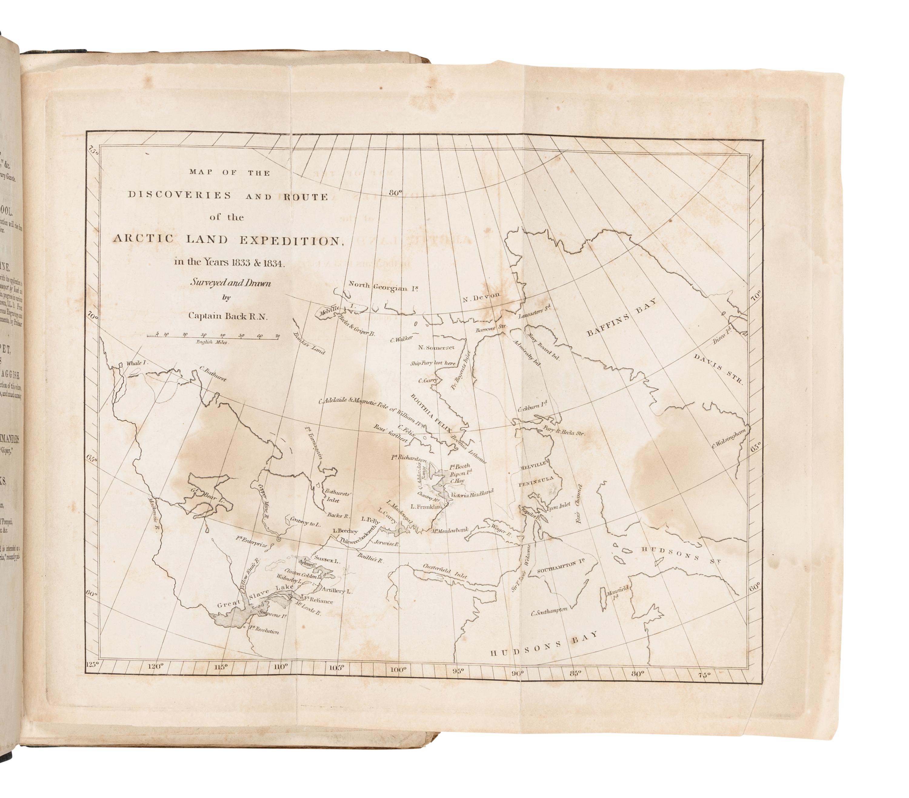 BACK, George, Sir (1796-1878). Narrative of the Arctic Land Expedition to the Mouth of the Great Fish River, and along the Shores of the Arctic Ocean . Philadelphia: E.L. Carey & A. Hart, 1836.