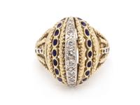 A 14 Karat Bicolor Yellow Gold, Diamond and Enamel Ring,