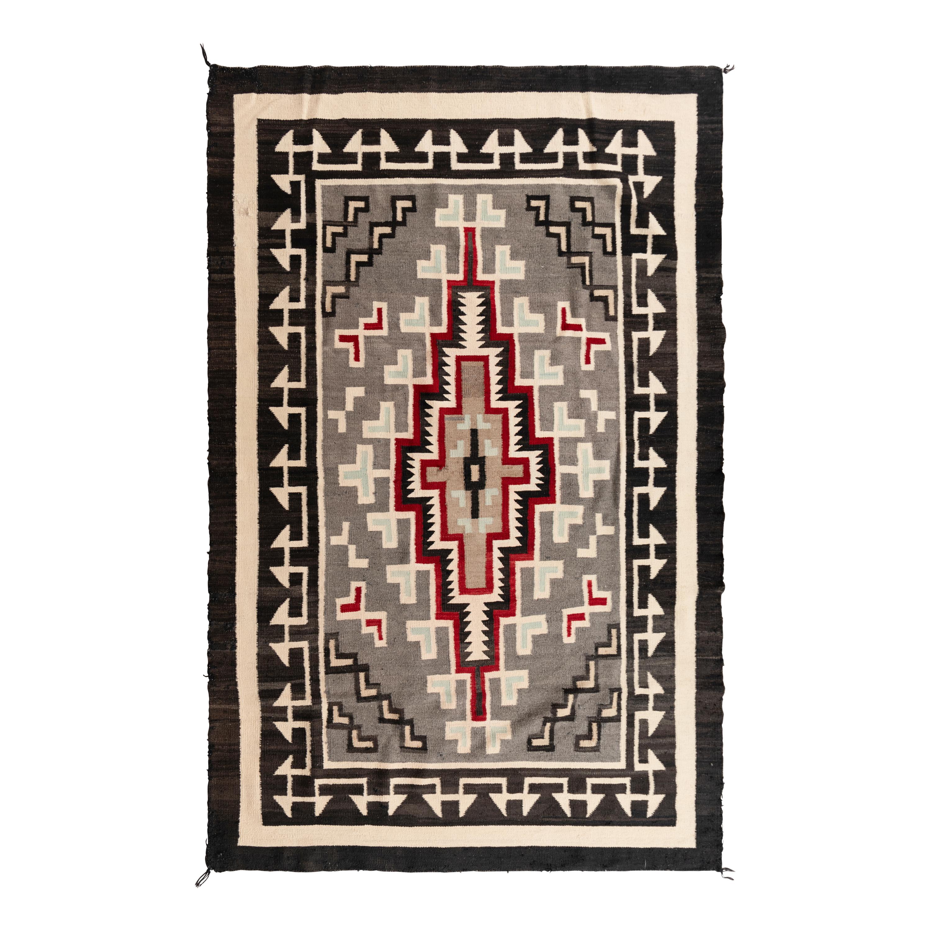Navajo Two Grey Hills Weaving, with Turquoise Accents [Rug]