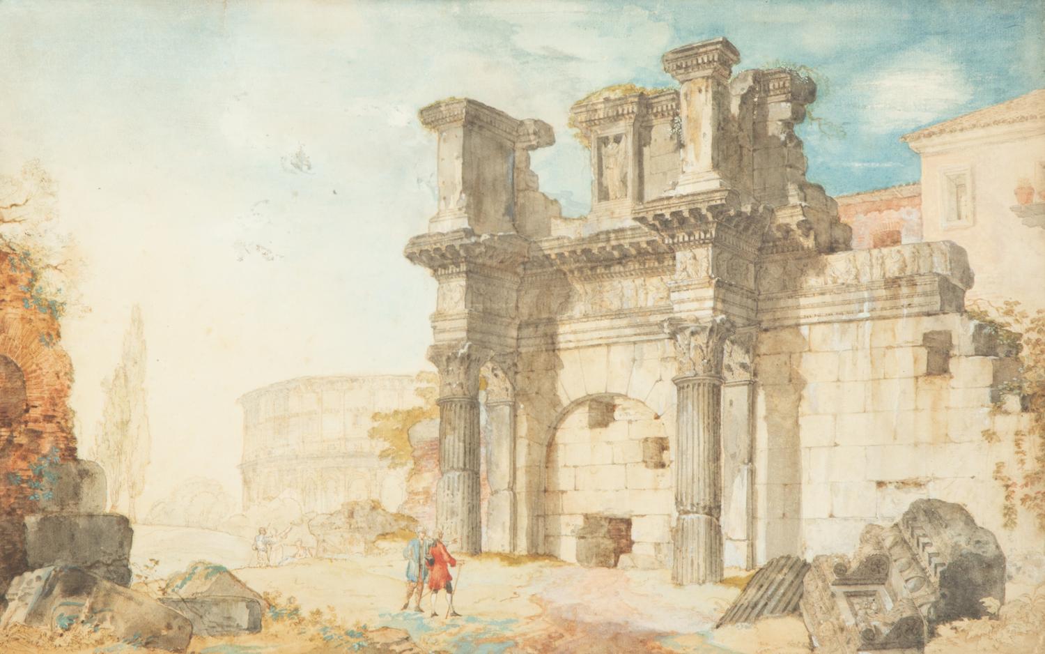 Connoisseurs Viewing the Temple of Minerva Behind the Colosseum