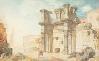 Connoisseurs Viewing the Temple of Minerva Behind the Colosseum