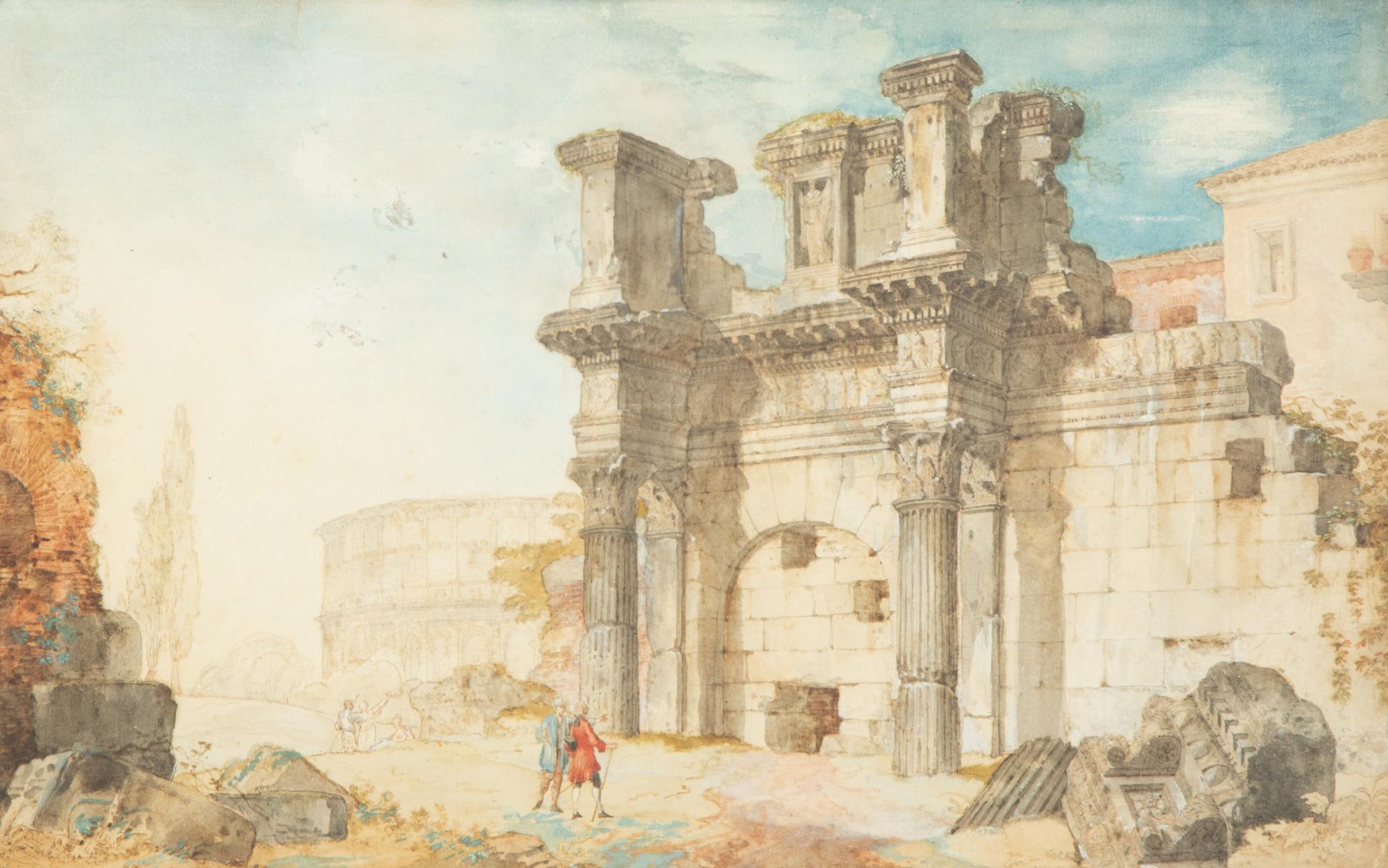Connoisseurs Viewing the Temple of Minerva Behind the Colosseum