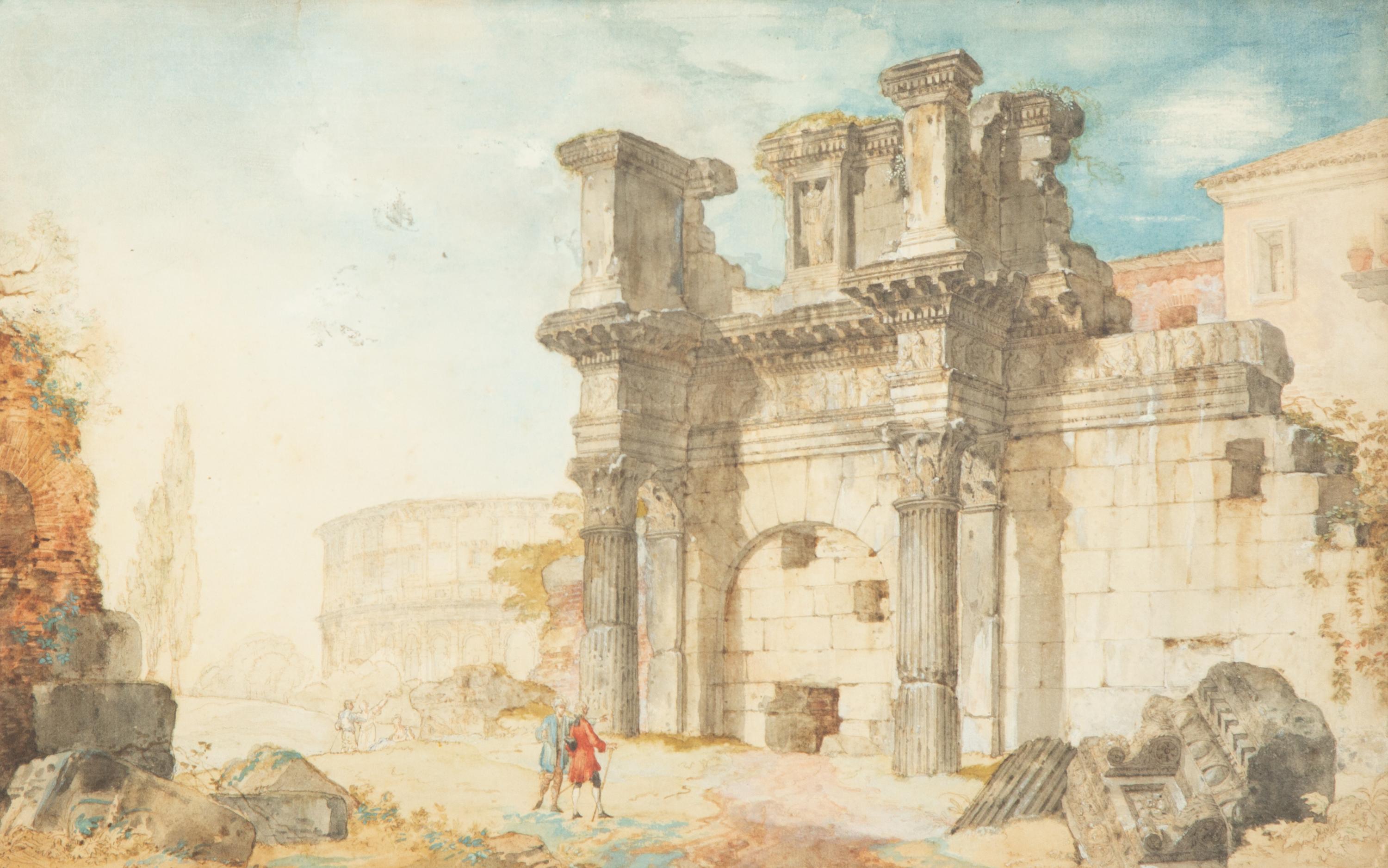 Connoisseurs Viewing the Temple of Minerva Behind the Colosseum