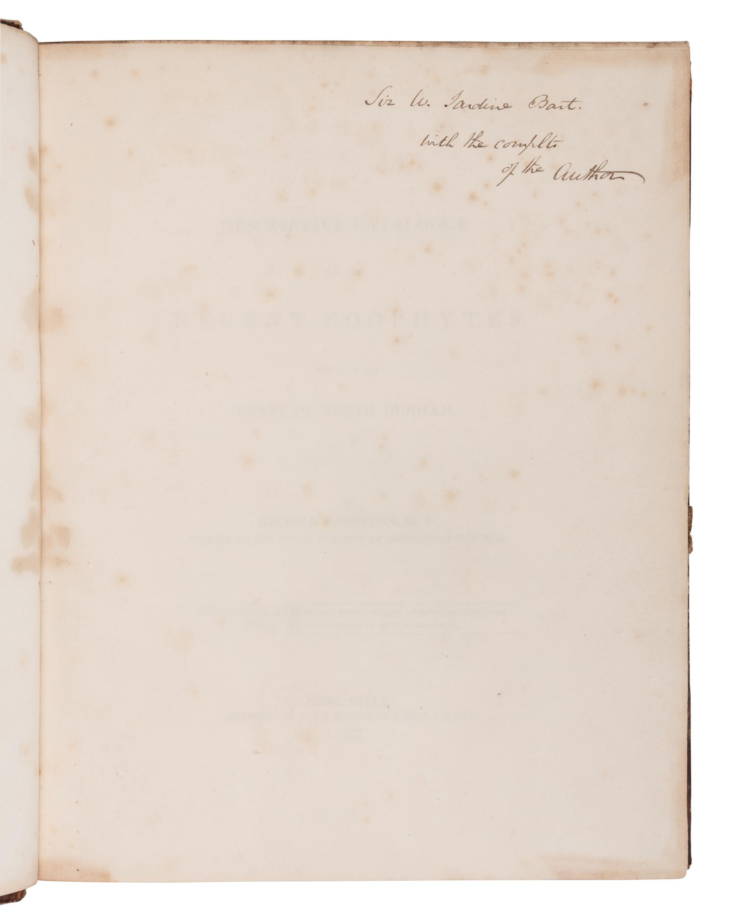 [NATURAL HISTORY] -- [JARDINE, William, Sir (1800-1874), his copy]. A sammelband of 14 offprints by various authors, an autograph letter, and a drawing, collected by William Jardine, including: