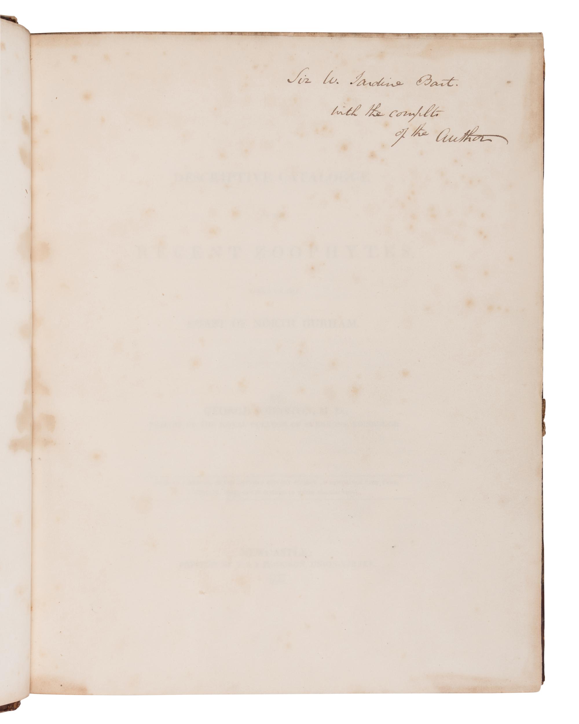 [NATURAL HISTORY] -- [JARDINE, William, Sir (1800-1874), his copy]. A sammelband of 14 offprints by various authors, an autograph letter, and a drawing, collected by William Jardine, including: