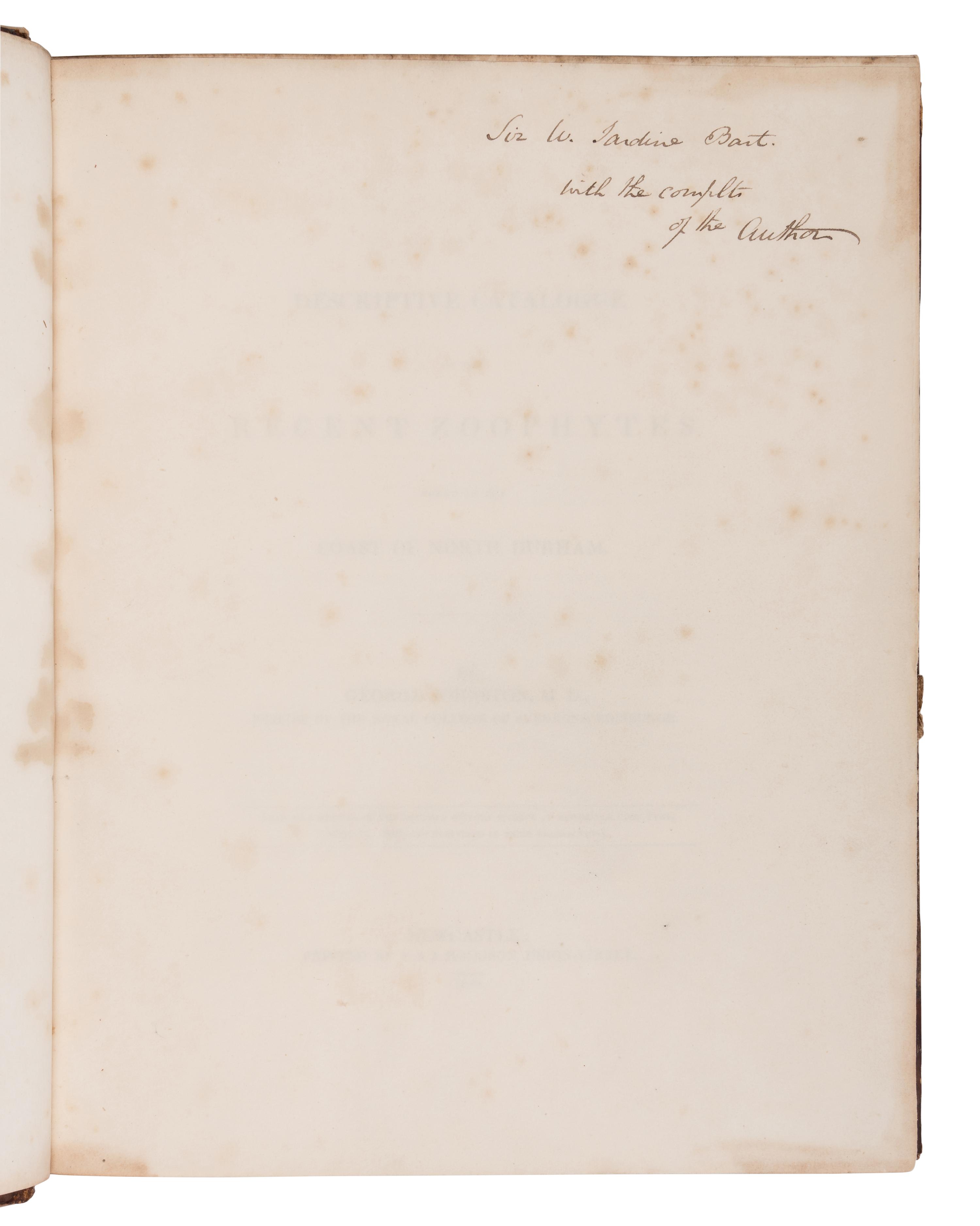 [NATURAL HISTORY] -- [JARDINE, William, Sir (1800-1874), his copy]. A sammelband of 14 offprints by various authors, an autograph letter, and a drawing, collected by William Jardine, including: