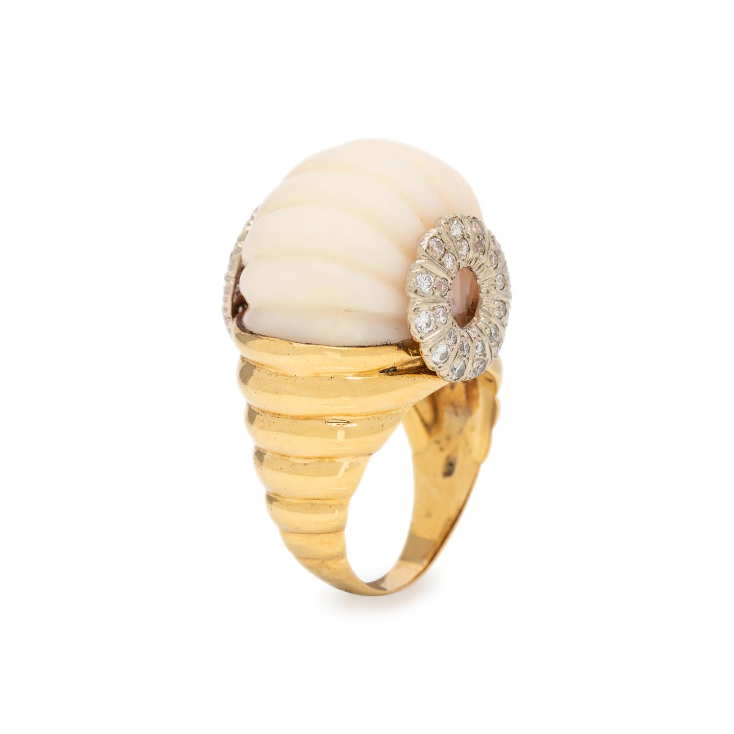 CORAL AND DIAMOND RING