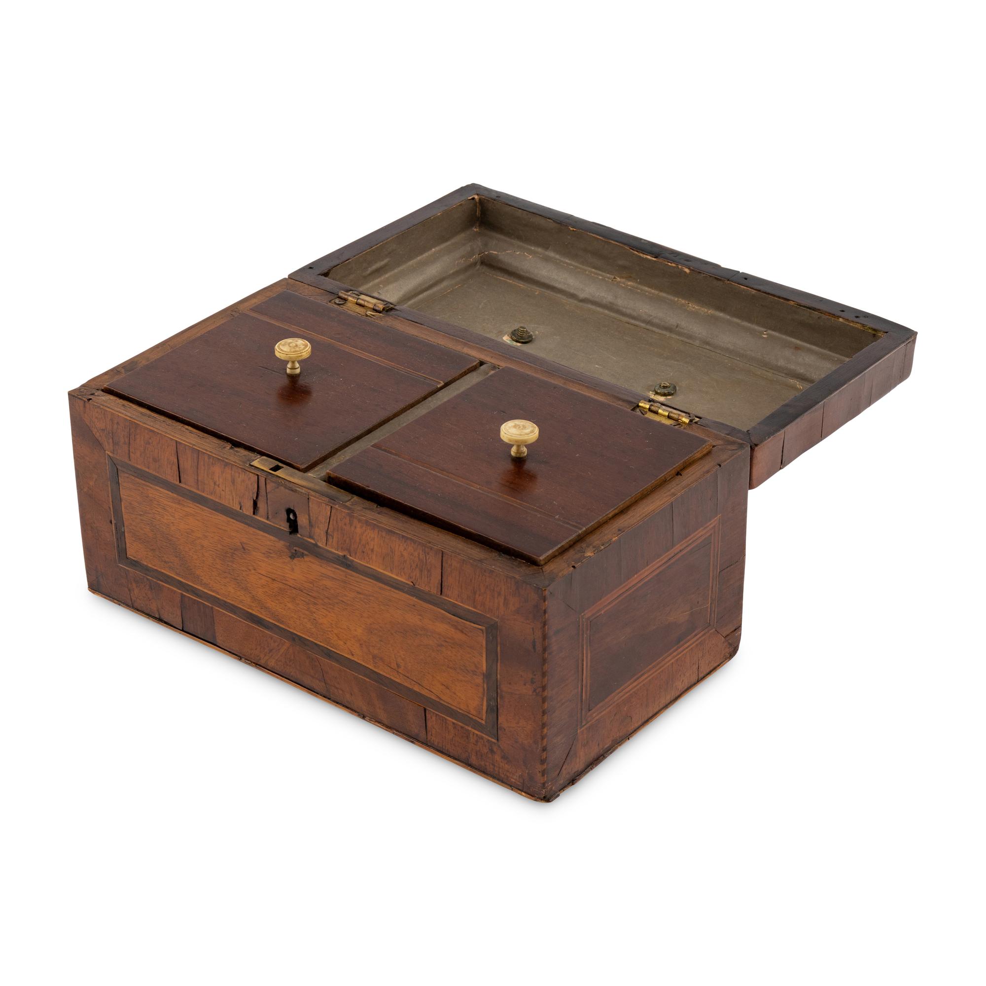 A George III Mahogany and Rosewood Inlaid Tea Caddy