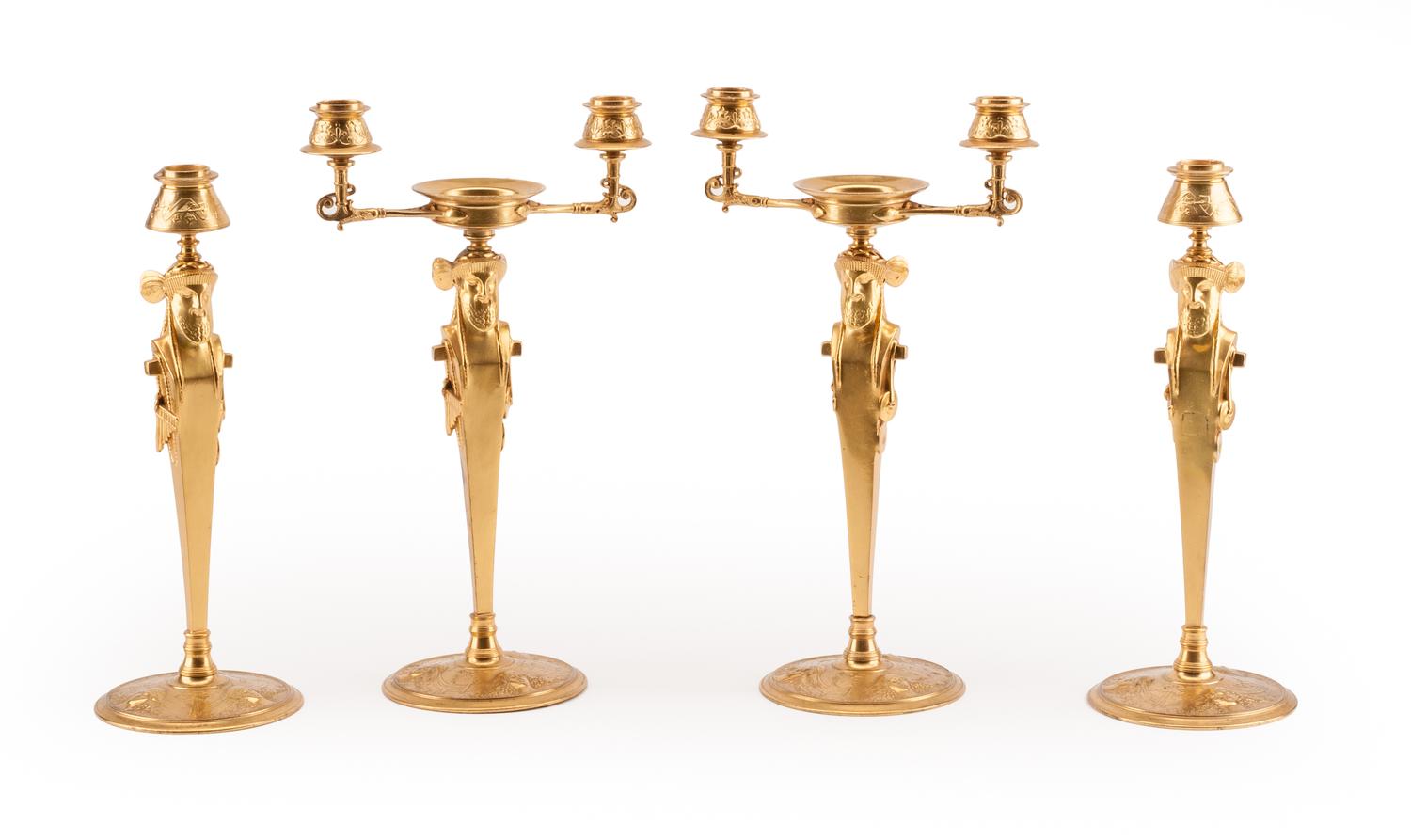 An Empire Style Gilt Bronze Garniture Set Height 13 inches. — 19TH CENTURY