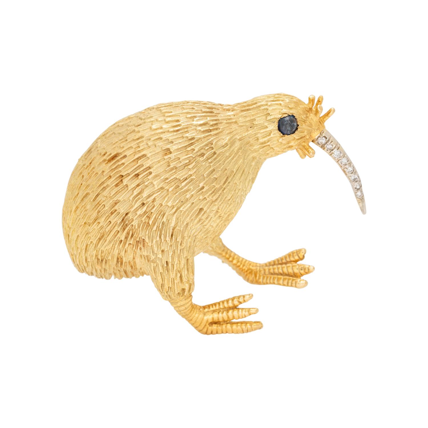 YELLOW GOLD KIWI BIRD BROOCH
