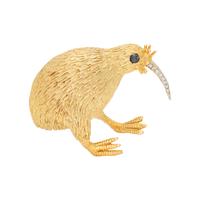 YELLOW GOLD KIWI BIRD BROOCH