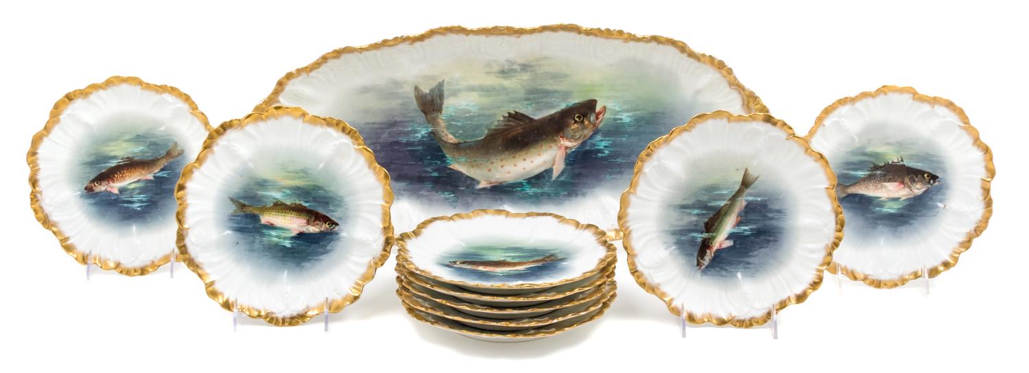A Limoges Porcelain Fish Service Width of platter 24 3/4 inches. — 20TH CENTURY