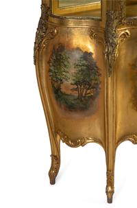 A Louis XV Style Gilt Bronze Mounted Giltwood Vitrine Cabinet