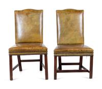 A Pair of George III Leather Upholstered Mahogany Side Chairs