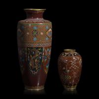 Two "Aventurine" Ground Japanese Goldstone Cloisonné Vases, Meiji Period