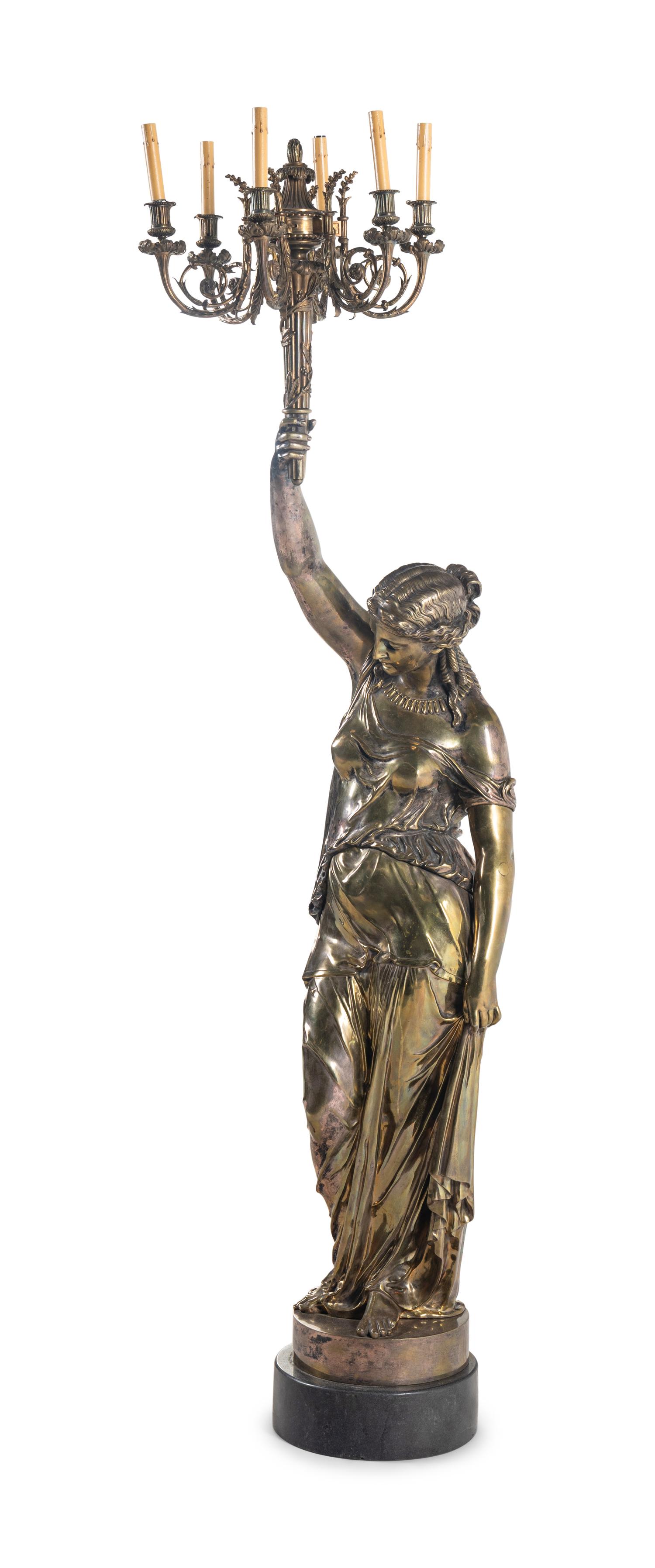 A Continental Silvered Bronze Figural Torchère
