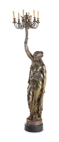A Continental Silvered Bronze Figural Torchère