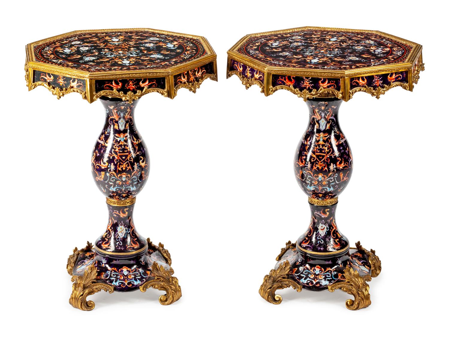 A Pair of Neoclassical Style Gilt-Bronze-Mounted Porcelain Octagonal Tables