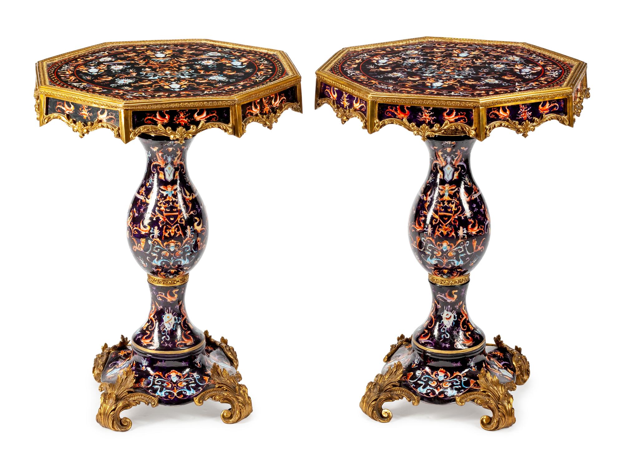 A Pair of Neoclassical Style Gilt-Bronze-Mounted Porcelain Octagonal Tables