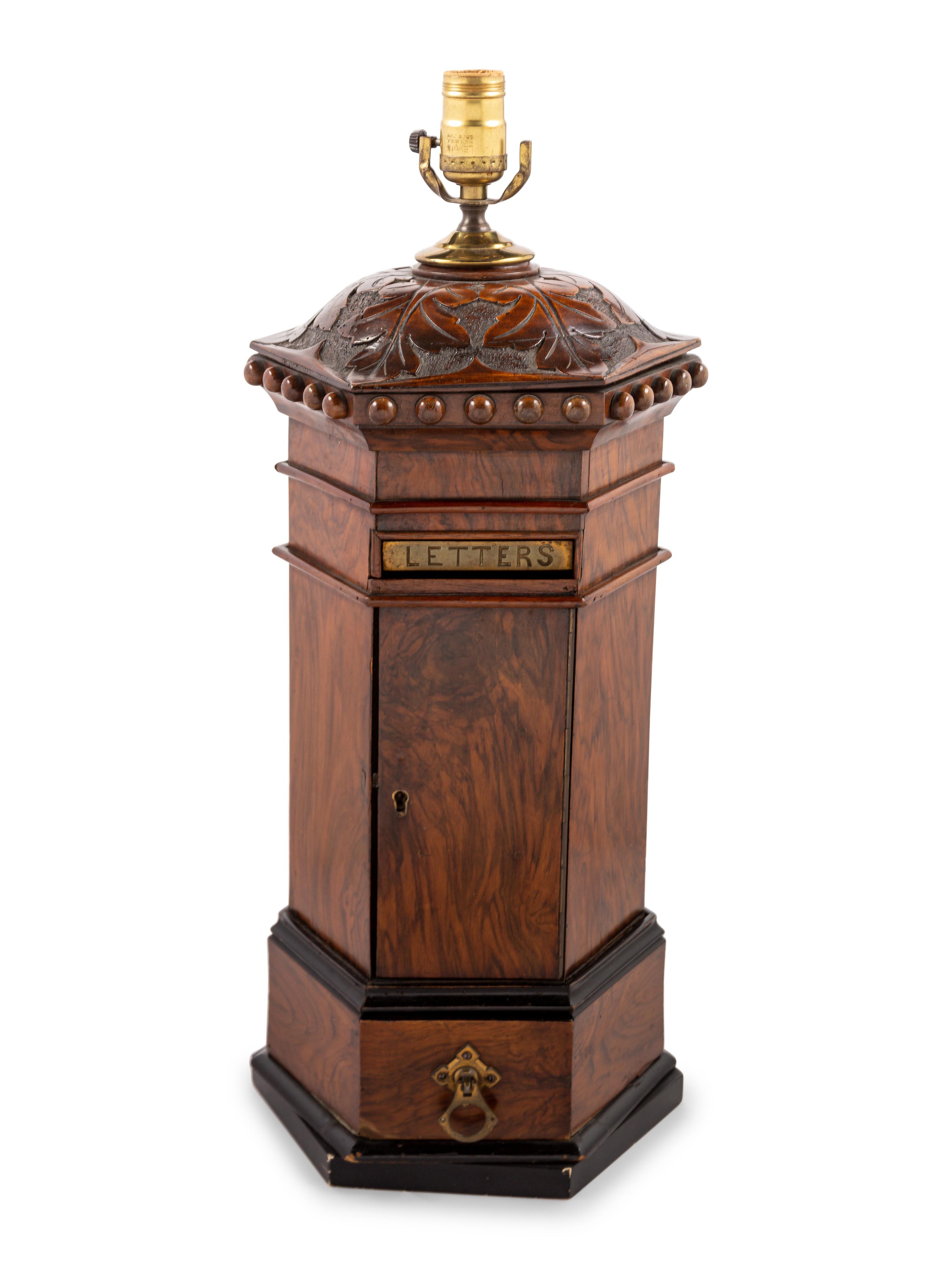 A Pair of English Mahogany Letterboxes Converted to Lamps
