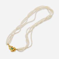 Pearl Torsade with Gold and Emerald Clasp