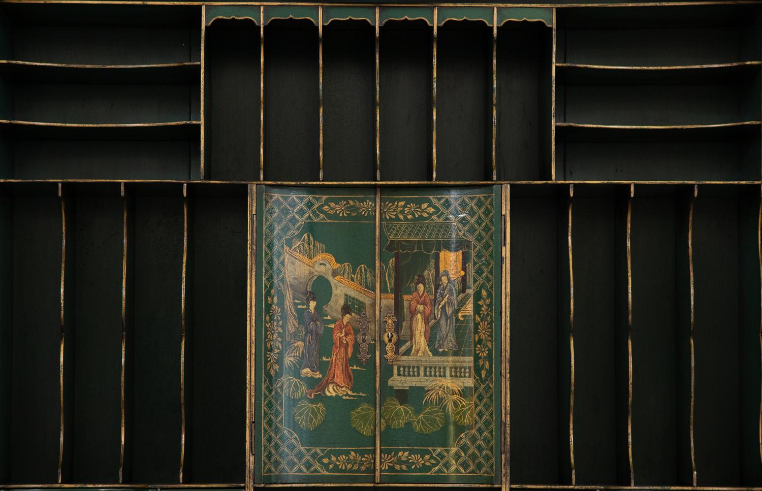 A George II Style Green Japanned Bureau Cabinet