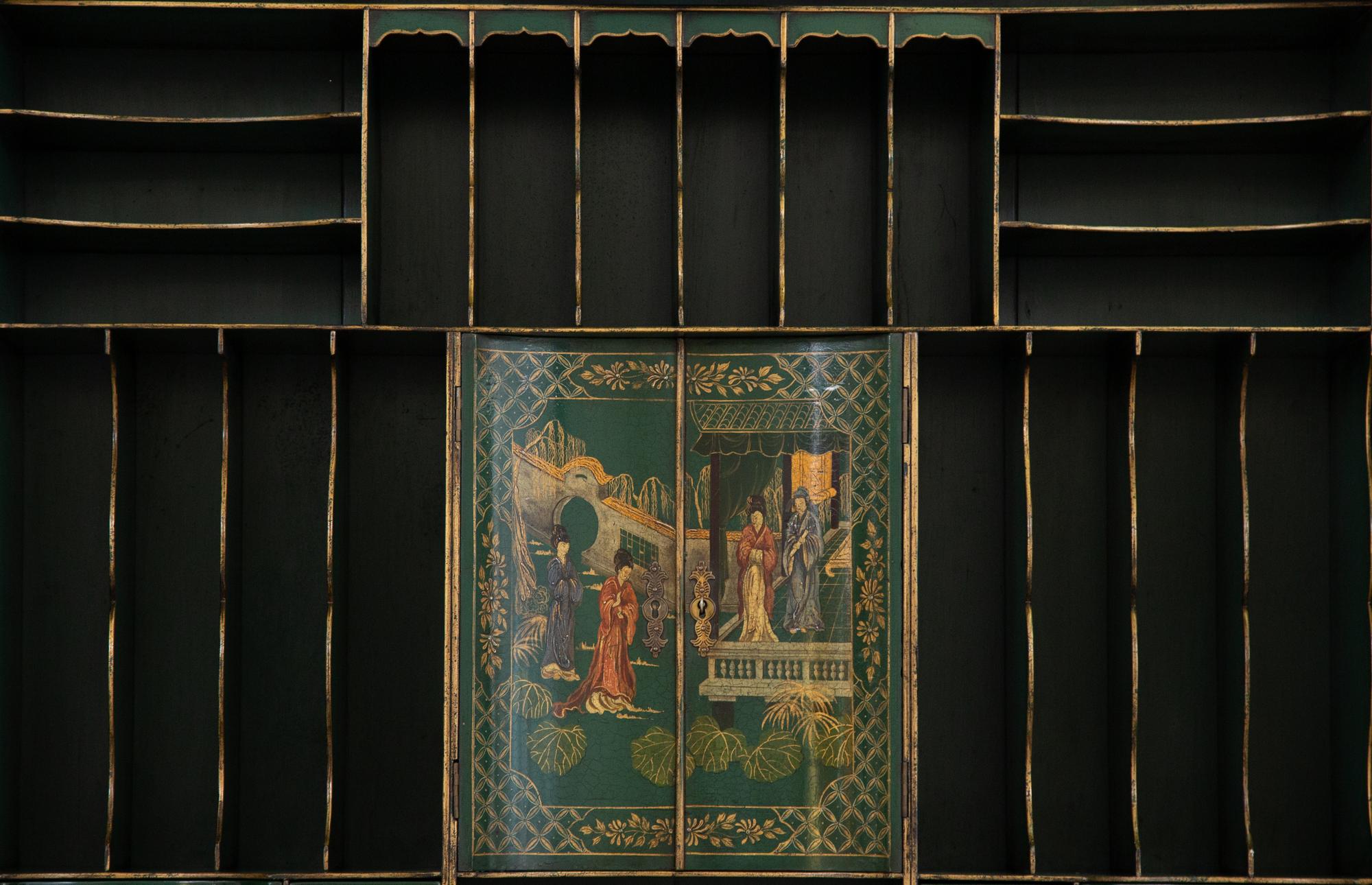 A George II Style Green Japanned Bureau Cabinet