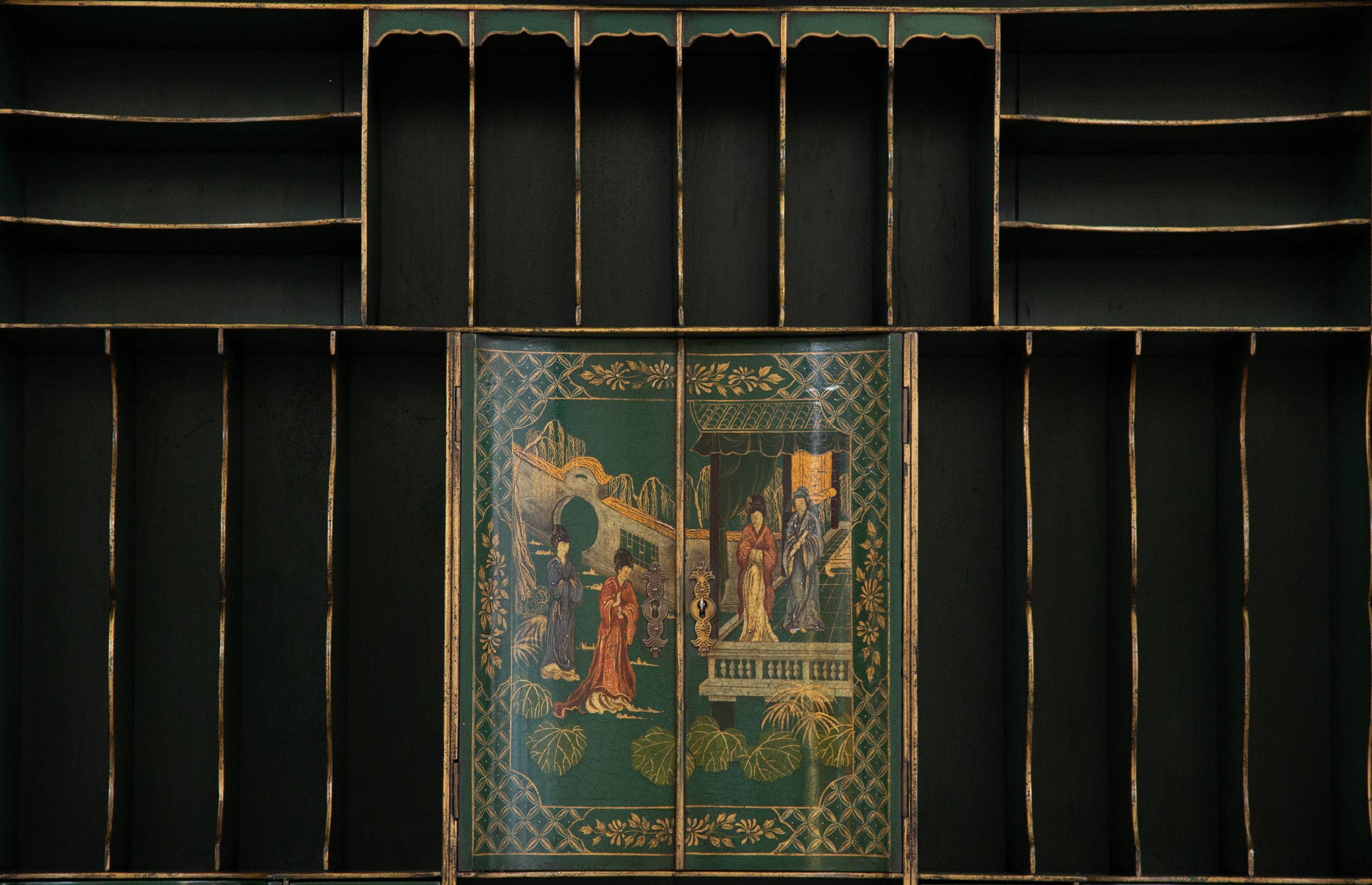A George II Style Green Japanned Bureau Cabinet