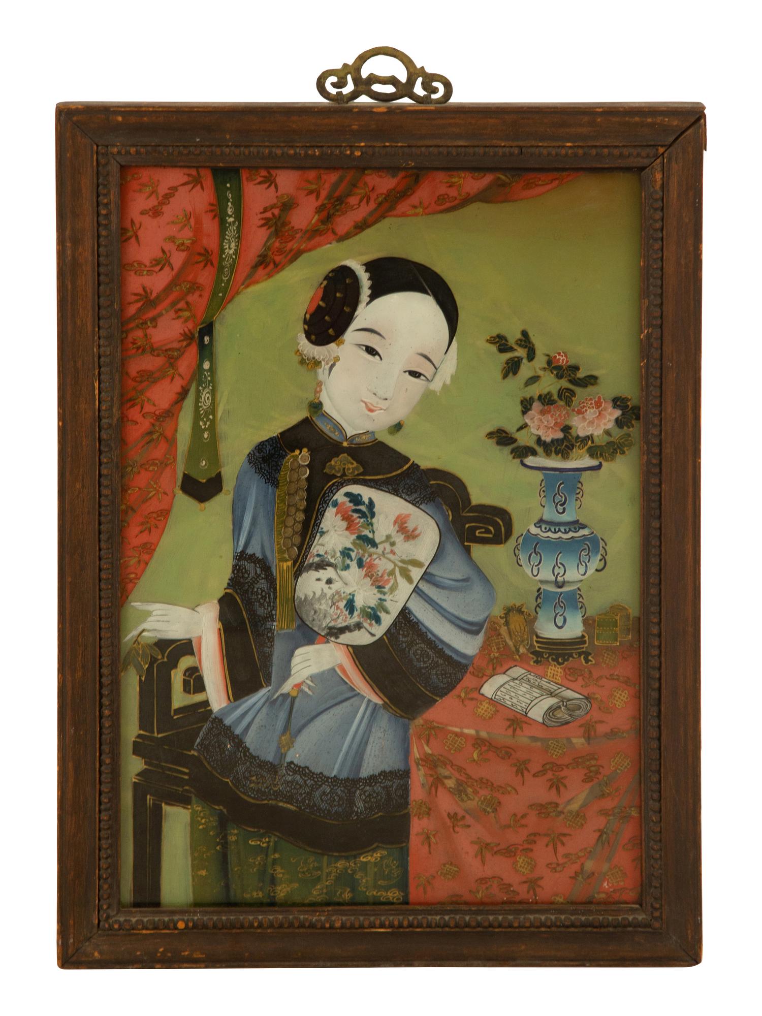 Three Chinese Reverse Glass Paintings on Glass