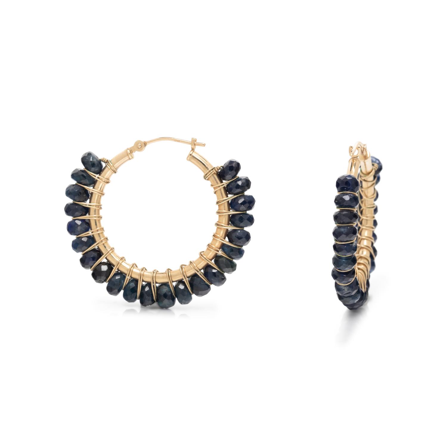 YELLOW GOLD AND SAPPHIRE HOOP EARRINGS