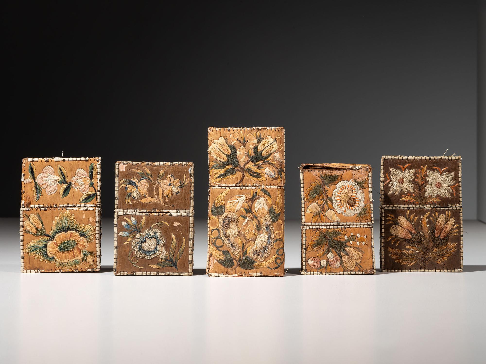 Collection of Huron Embroidered Birchbark Cigarette and Card Cases