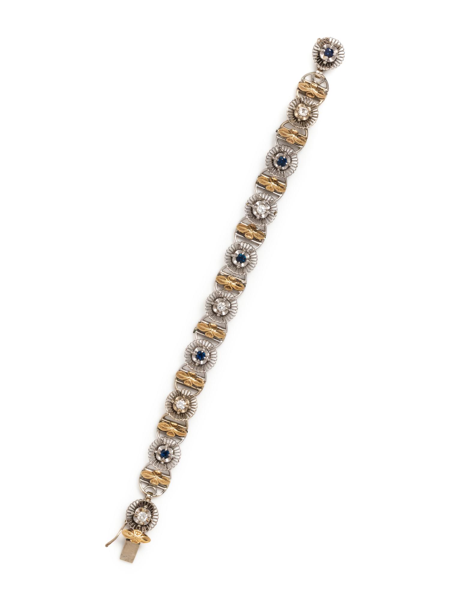 BICOLOR GOLD, DIAMOND AND SAPPHIRE BRACELET