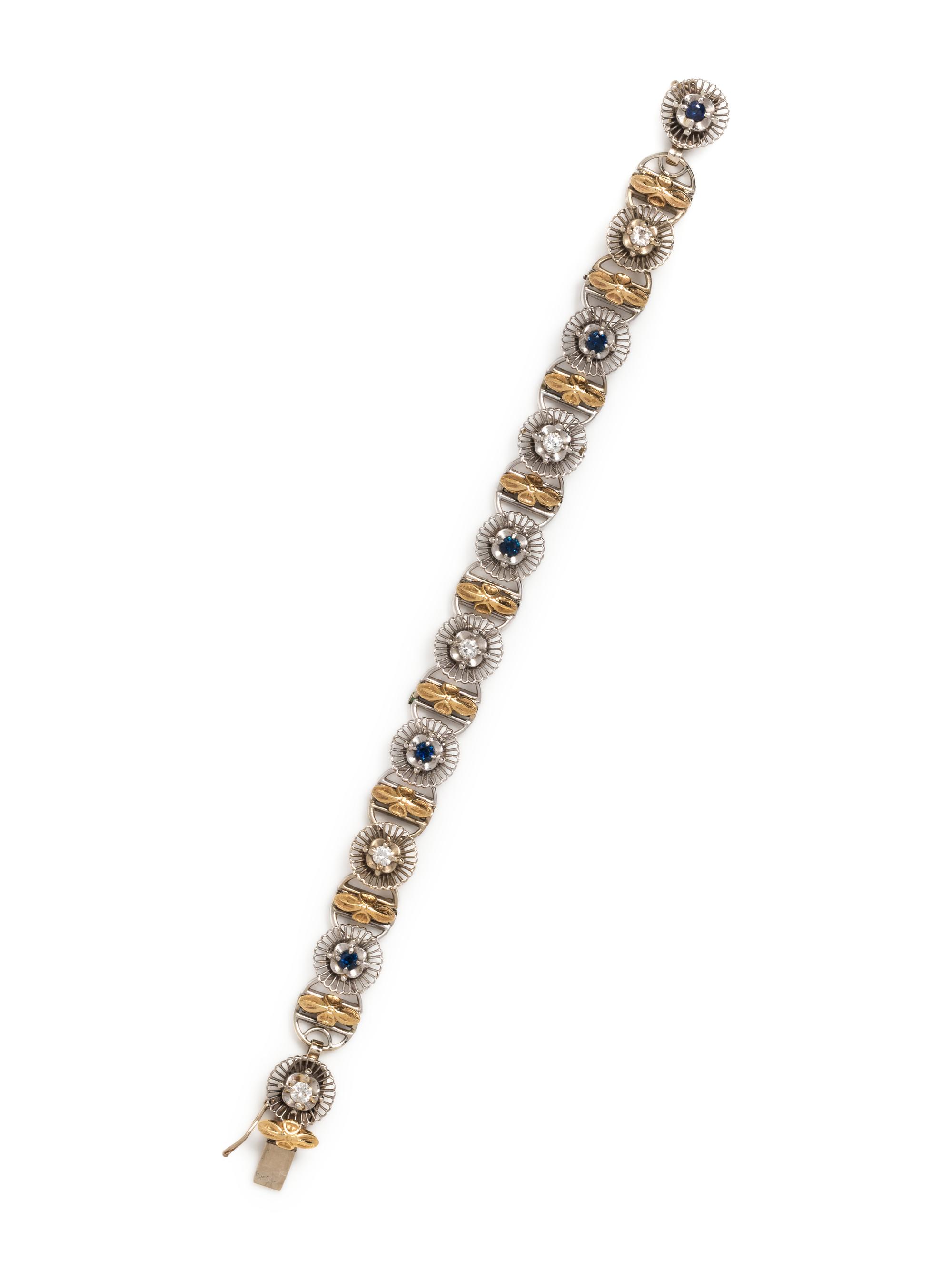 BICOLOR GOLD, DIAMOND AND SAPPHIRE BRACELET