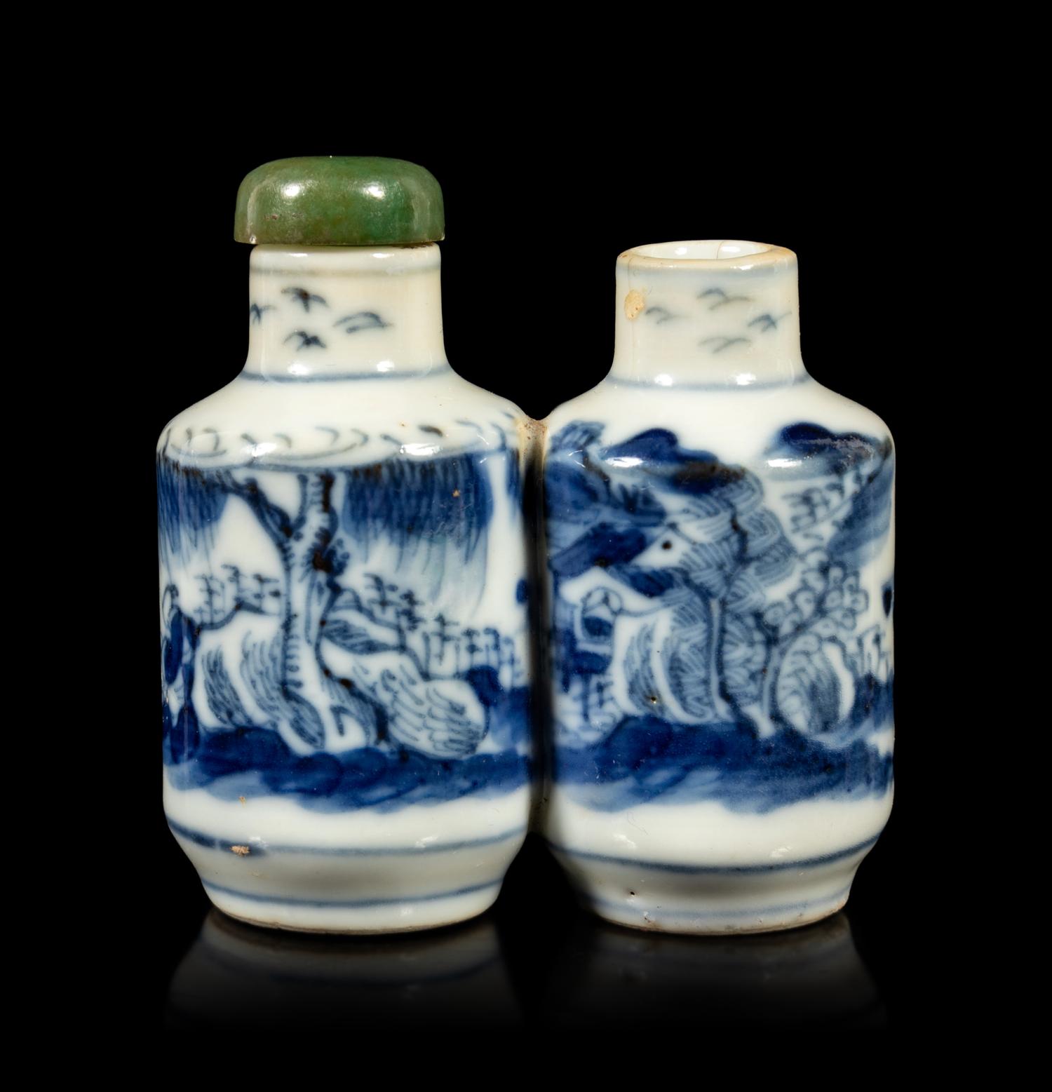 Four Chinese Blue and White Porcelain Snuff Bottles