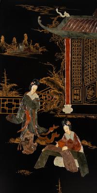 Four Chinese Export Hardstone-Inlaid Screen Panels