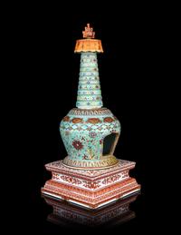 A Turquoise Glazed Famille Rose Porcelain Pagoda