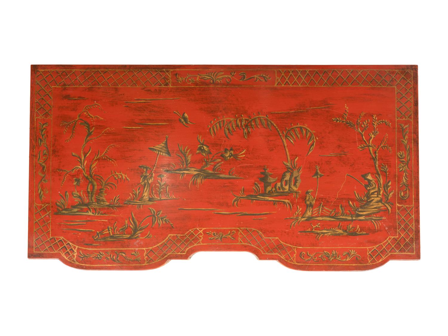 A Kittinger Old Dominion Red Japanned Chippendale Style Chest of Drawers