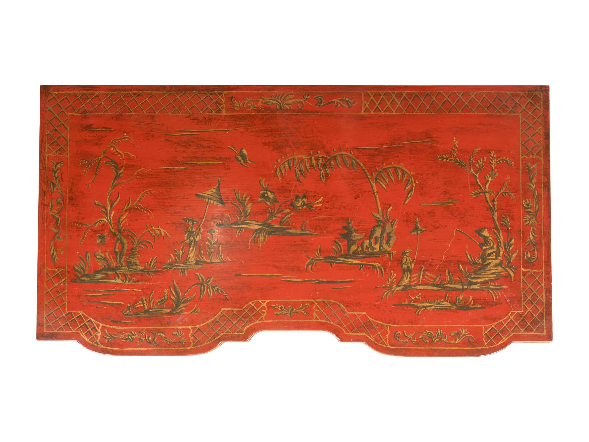 A Kittinger Old Dominion Red Japanned Chippendale Style Chest of Drawers