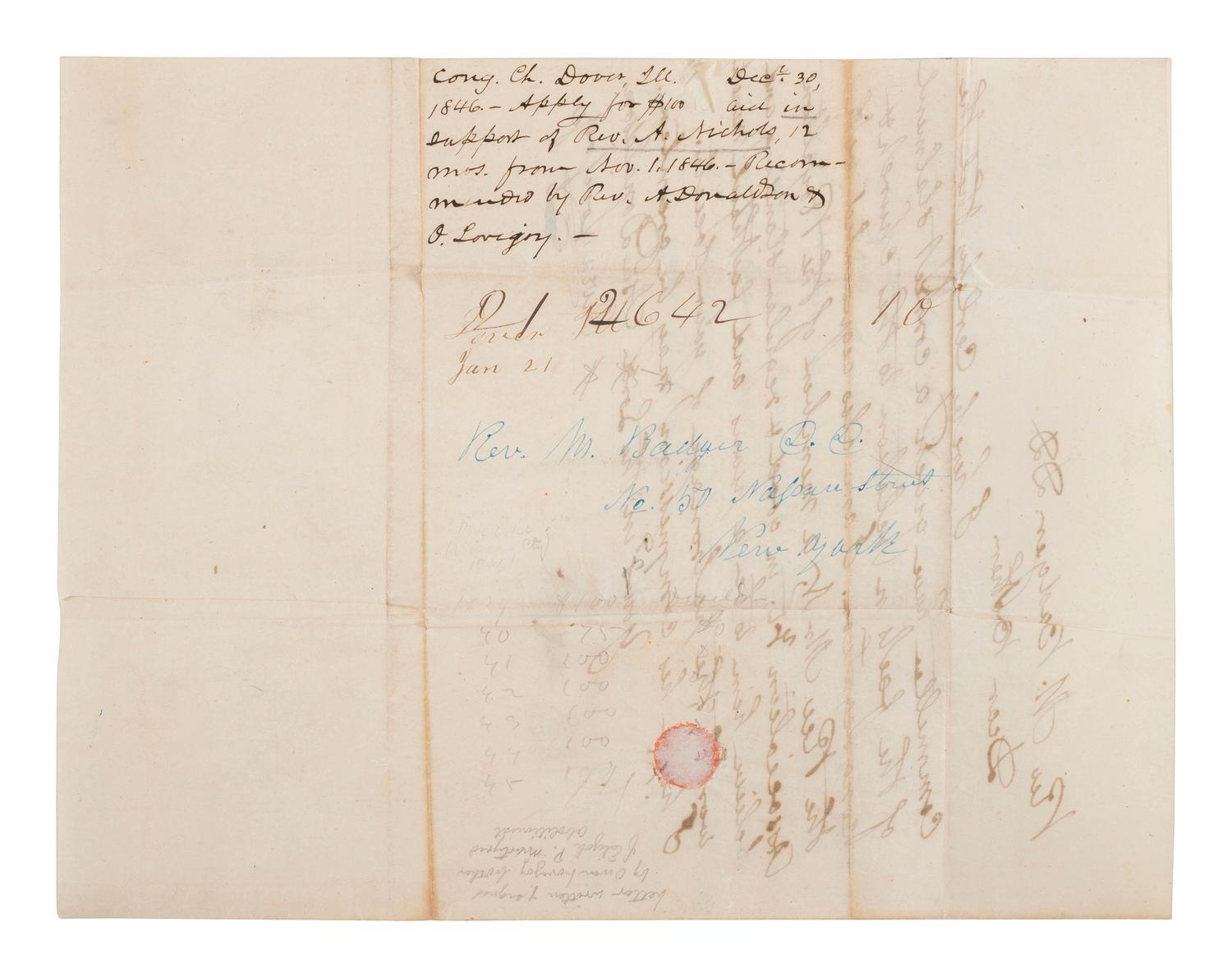 [SLAVERY & ABOLITION]. A group of two letters signed by prominent abolitionists, including one by Gerrit Smith (1797-1874) and another signed by Owen Lovejoy (1811-1864).