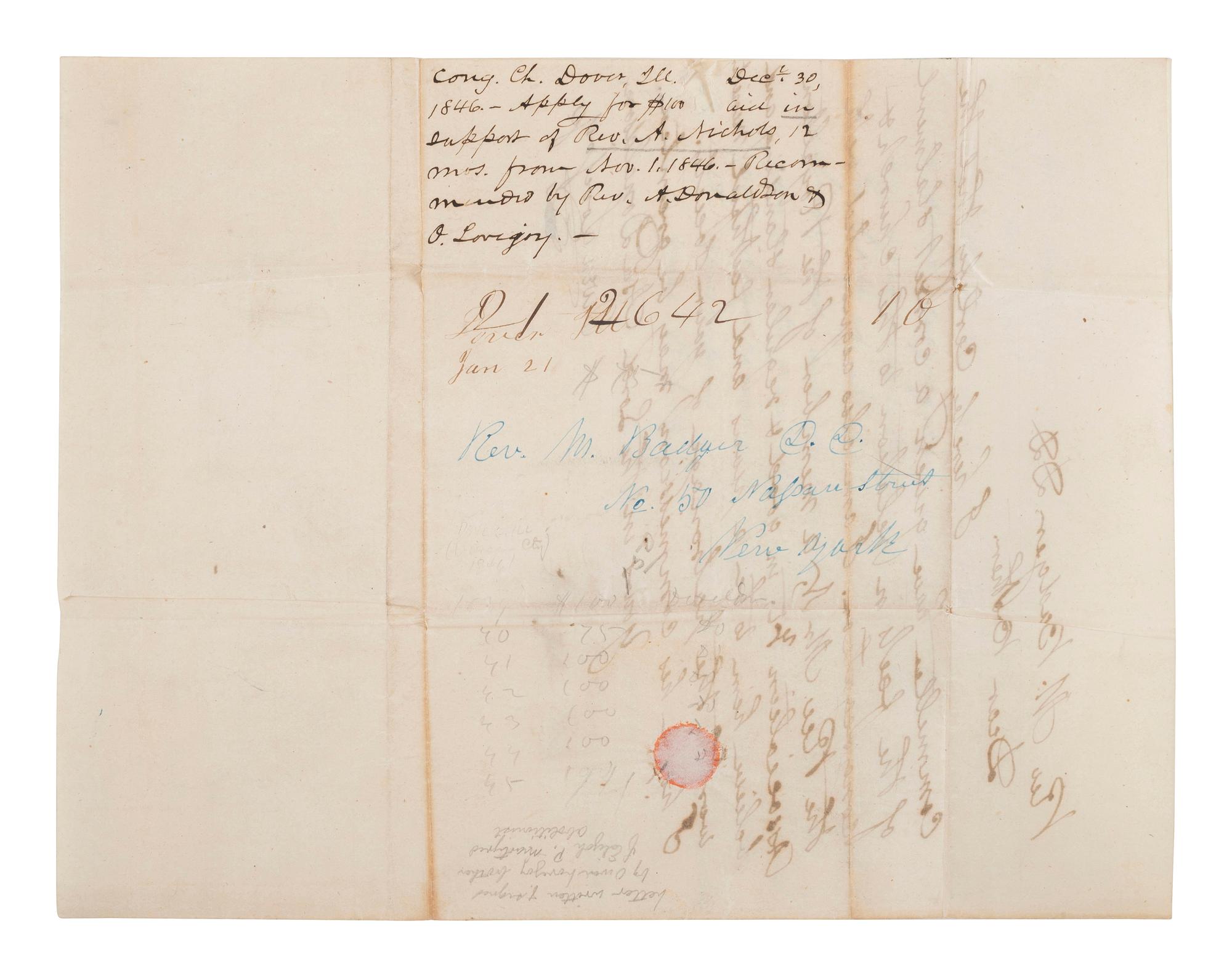 [SLAVERY & ABOLITION]. A group of two letters signed by prominent abolitionists, including one by Gerrit Smith (1797-1874) and another signed by Owen Lovejoy (1811-1864).