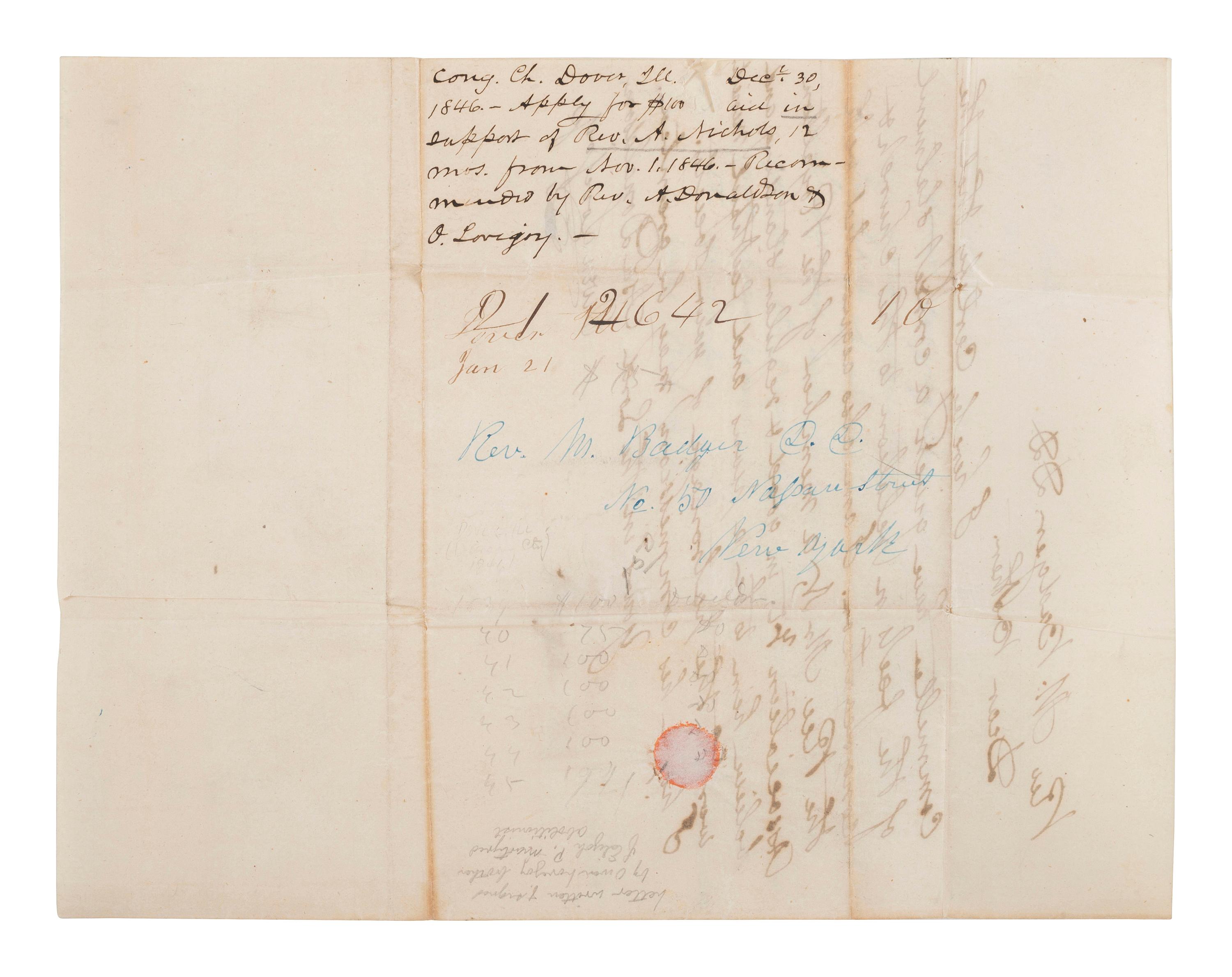 [SLAVERY & ABOLITION]. A group of two letters signed by prominent abolitionists, including one by Gerrit Smith (1797-1874) and another signed by Owen Lovejoy (1811-1864).
