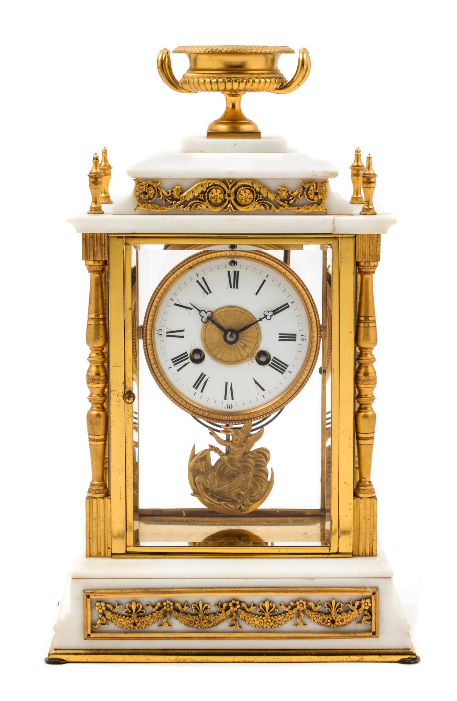 A French Gilt Bronze Mounted Marble Regulator Clock Height 15 inches. — 19TH/20TH CENTURY