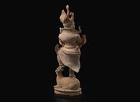 A Chinese painted and parcel-gilt pottery guardian, Tang dynasty 彩繪漆金陶俑天王 唐
